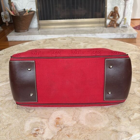 Dooney & Bourke Dual Handle Satchel Donegal Crest Red Canvas & Leather Bag - Picture 7 of 14